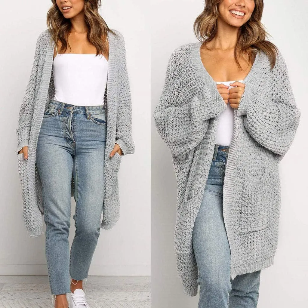 Cardigan for Women Sweaters Chunky Plus Size Long Sleeve Open Front Tops Cable Knit Coat with Pockets Button Outerwear