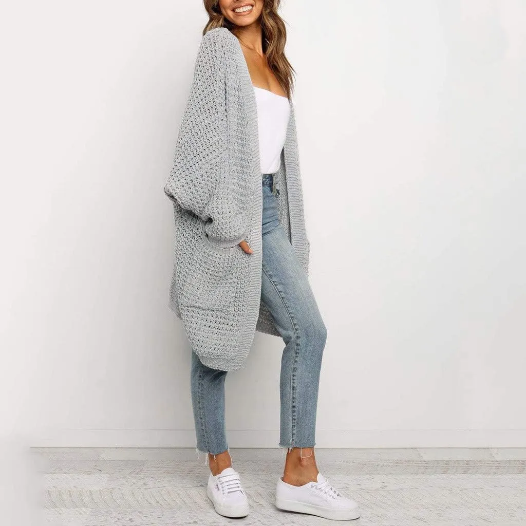 Cardigan for Women Sweaters Chunky Plus Size Long Sleeve Open Front Tops Cable Knit Coat with Pockets Button Outerwear