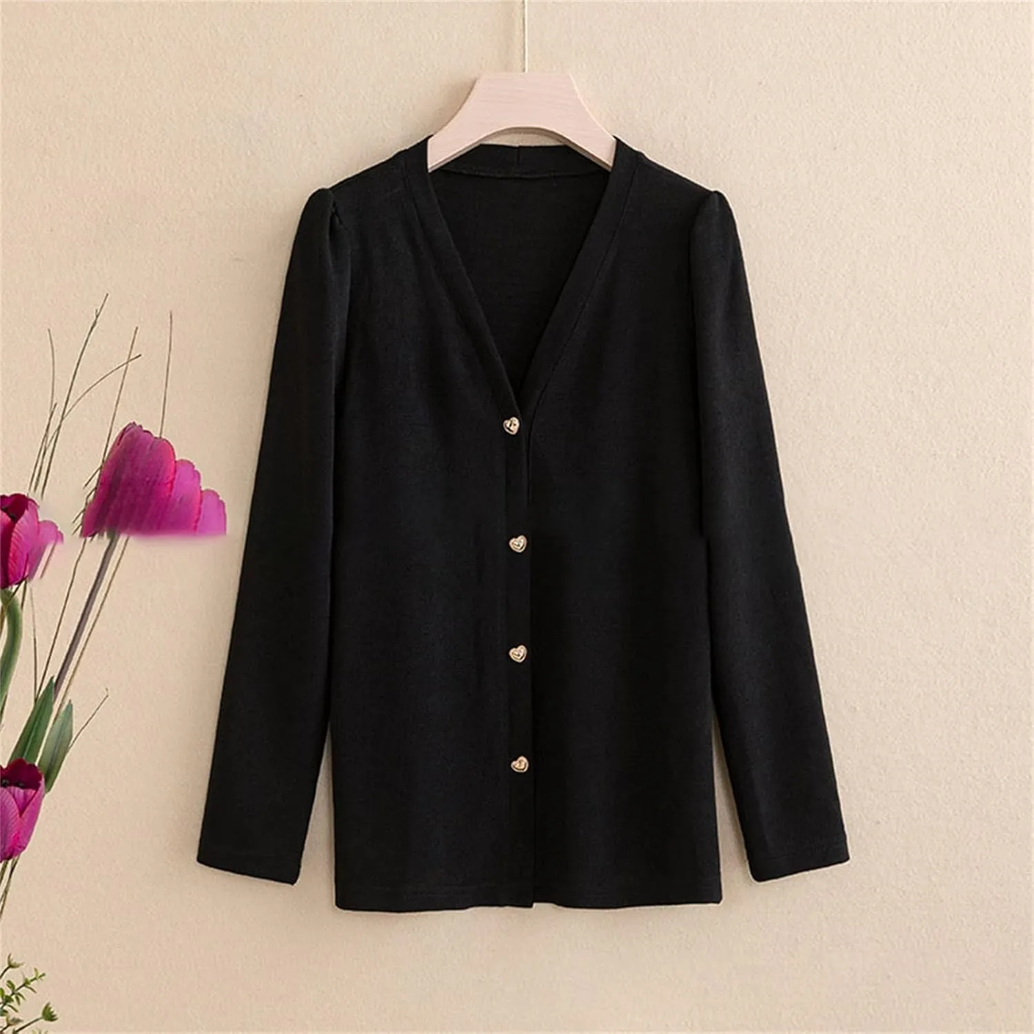 Cardigan Women Sleeve Ice Silk Knit with Skirt V Neck Cardigan Black Sweatshirt Women's Cardigan Sweaters Oversized