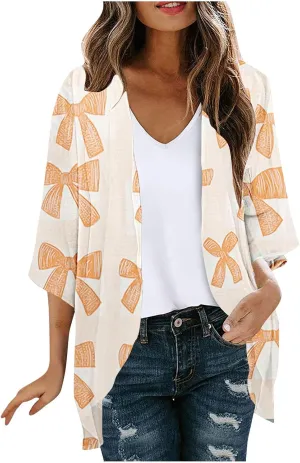 Cardigans for Women Loose Casual 3/4 Sleeved Open Front Breathable Cardigans Summer Floral Sun Protect Jacket