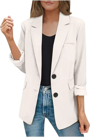 Casual Solid Blazers for Women Business Open Front Office Button Blazer Coat Fall Lapel Plus Size Blazer Jacket