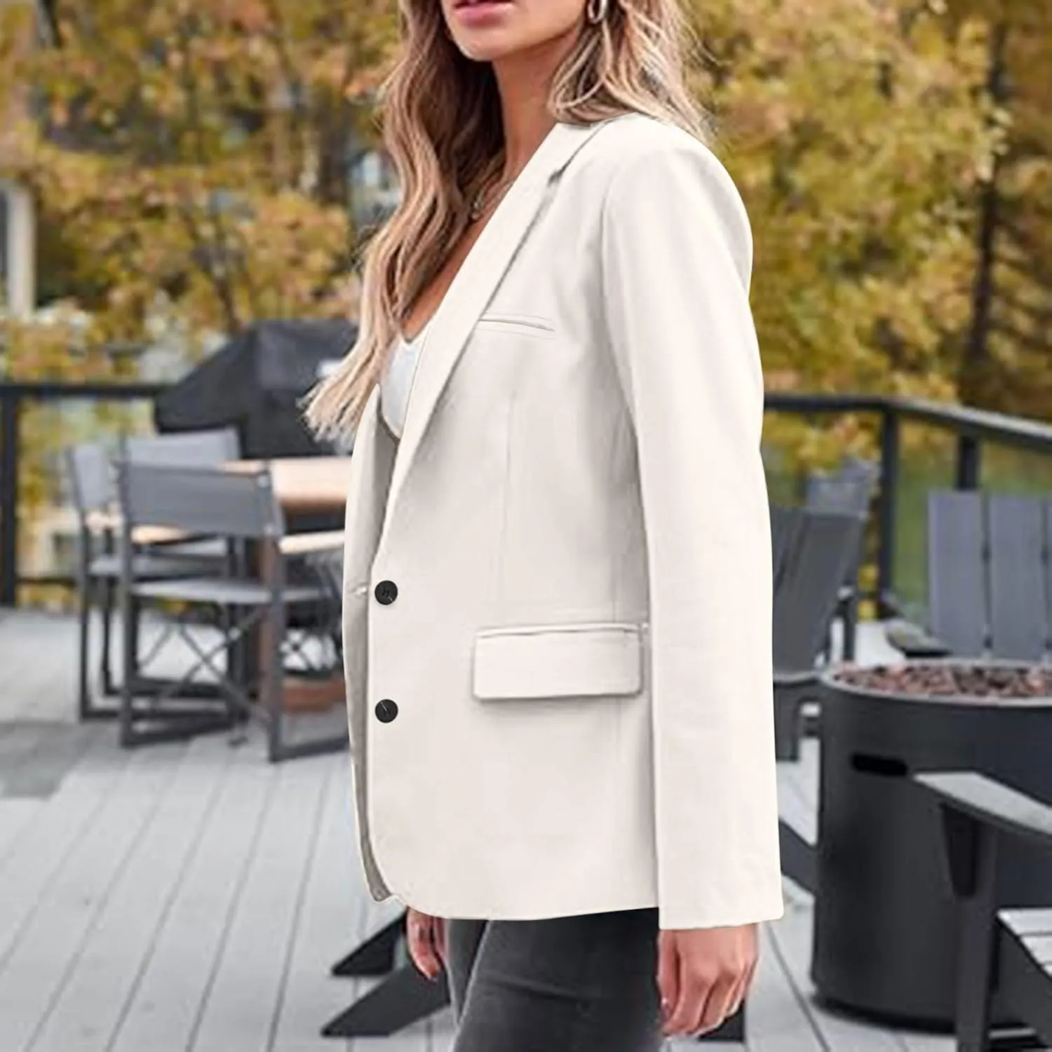 Casual Solid Blazers for Women Business Open Front Office Button Blazer Coat Fall Lapel Plus Size Blazer Jacket