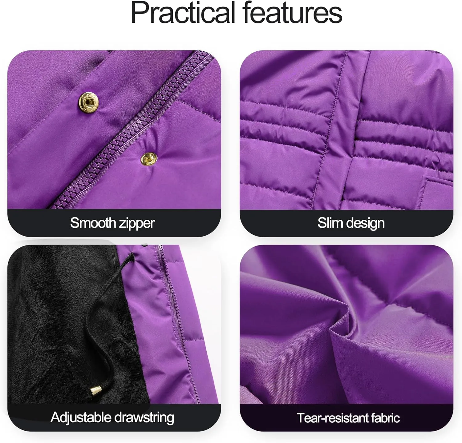 Chrisuno Women's Winter Warm Coats Puffer Jacket Long Drawstring Waterproof Snow Parka With Removable Faux Fur Trim Hood