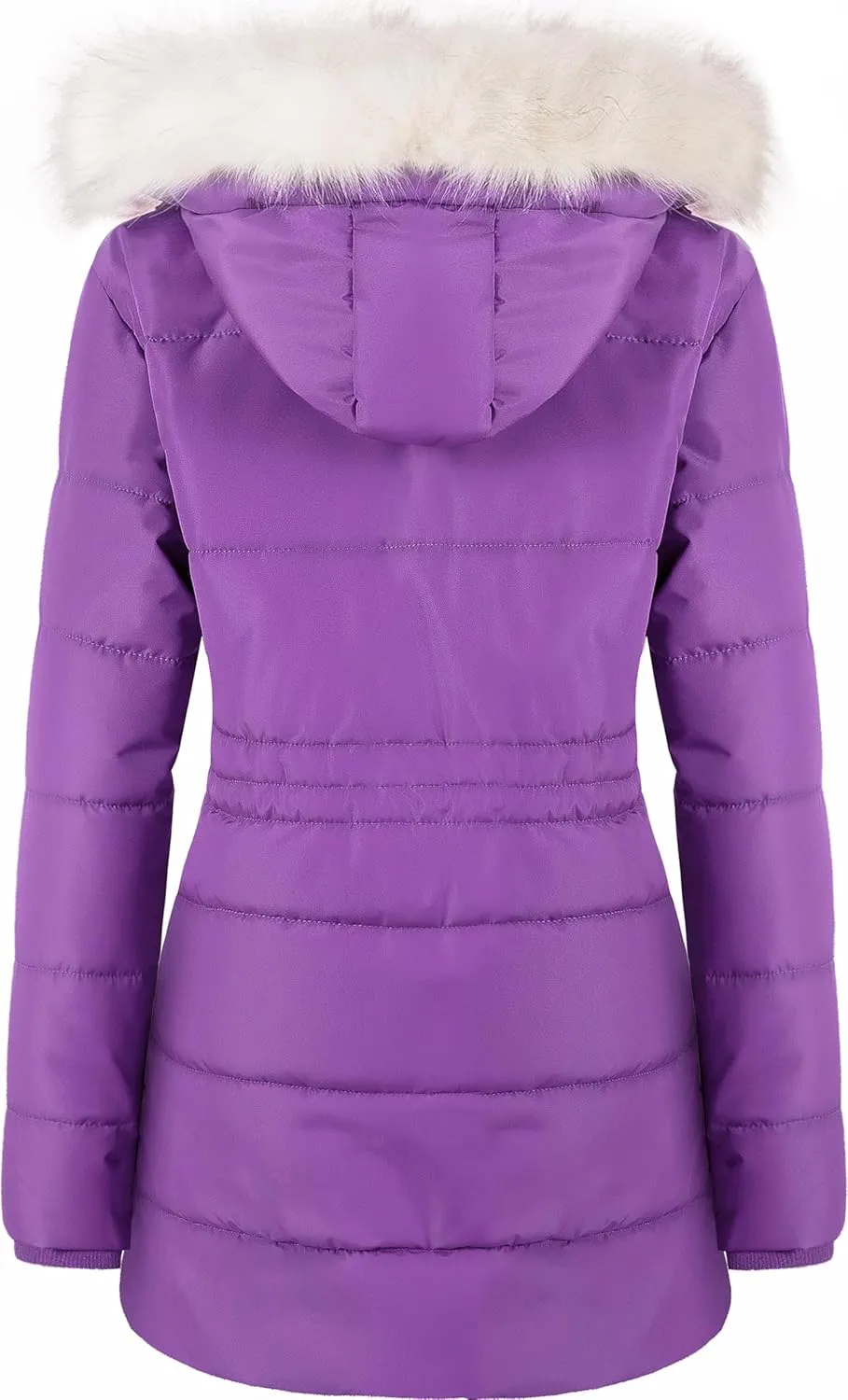 Chrisuno Women's Winter Warm Coats Puffer Jacket Long Drawstring Waterproof Snow Parka With Removable Faux Fur Trim Hood