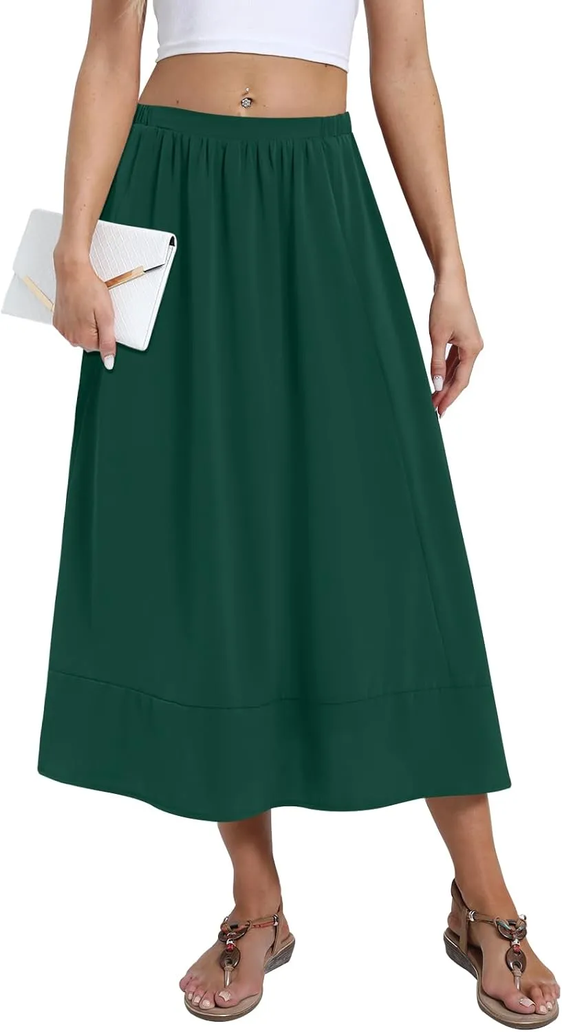 DB MOON Womens Midi Length Skirt 2025 Business Casual Flowy A Line Skirts with Pockets Teacher Outfits