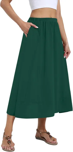DB MOON Womens Midi Length Skirt 2025 Business Casual Flowy A Line Skirts with Pockets Teacher Outfits