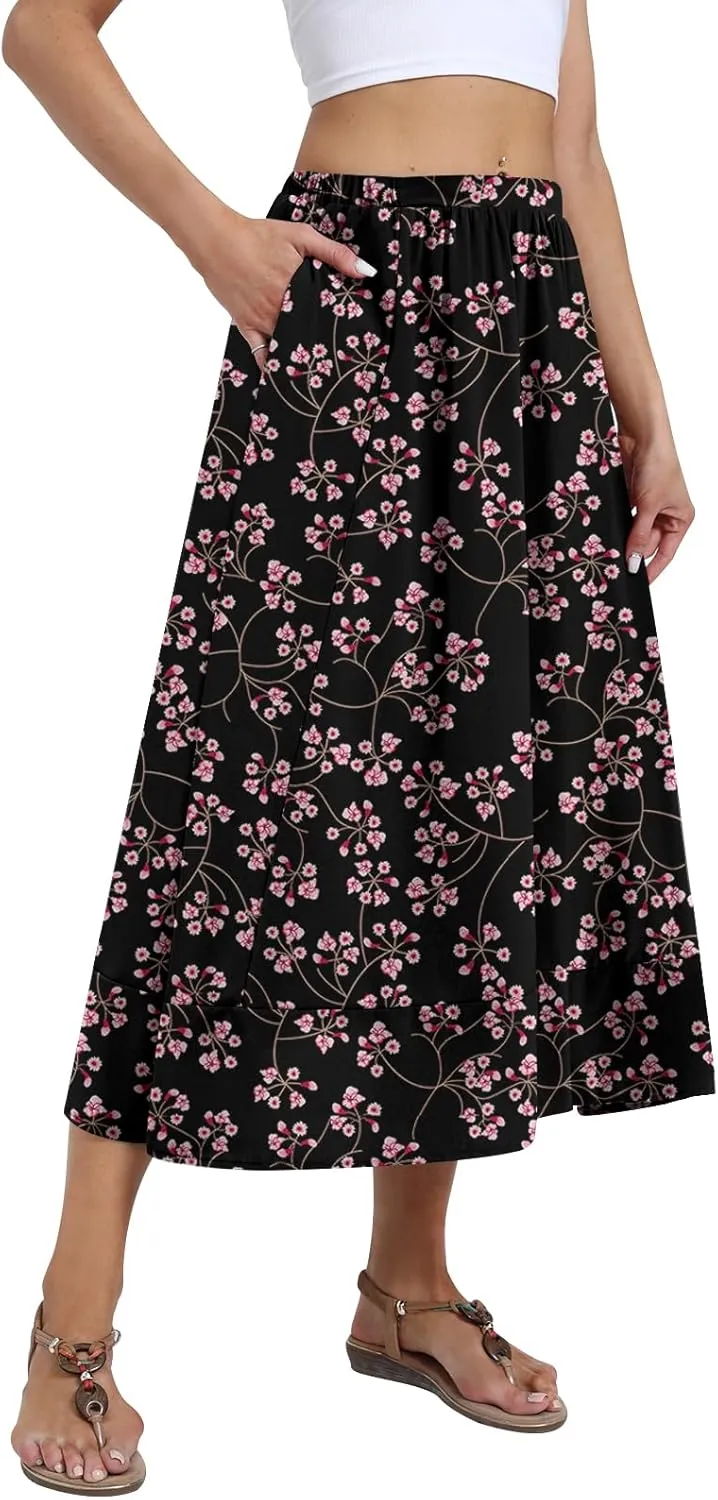 DB MOON Womens Midi Length Skirt 2025 Business Casual Flowy A Line Skirts with Pockets Teacher Outfits