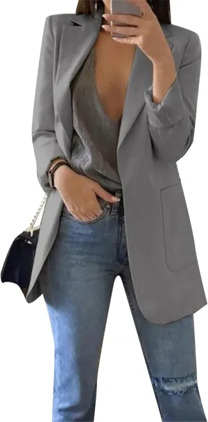 DIACACY Women’s Open Front Long Sleeve Blazers Jacket Solid Color Plus Size Comfy Blazers