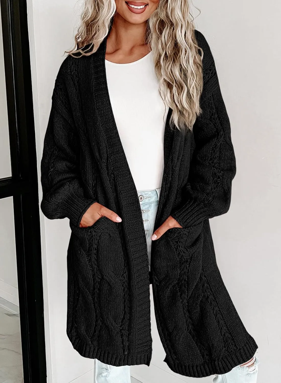 Dokotoo Long Cardigans for Women Open Front Long Sleeves Lightweight Fall Sweaters with Pockets
