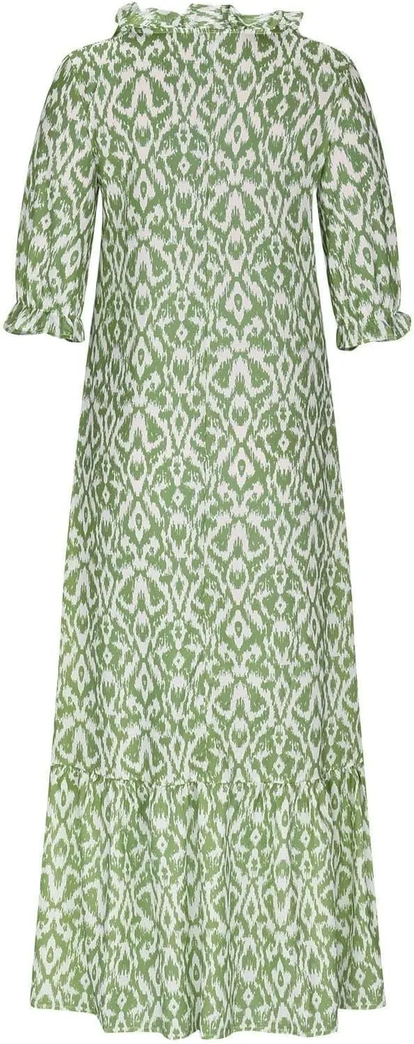 Dresses for Women 2025 Loose Floral Half Sleeve V Neck Maxi Dress Drawstring Long Flowy Dress Flowy Boho Beach Dresses