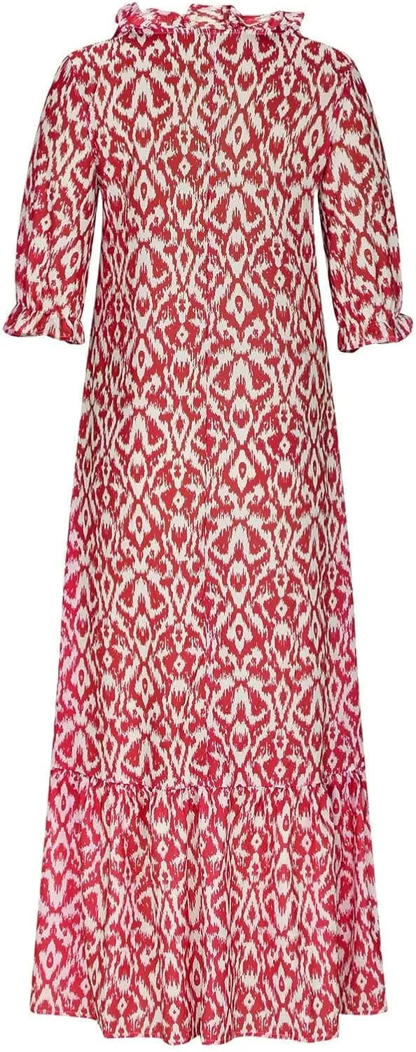 Dresses for Women 2025 Loose Floral Half Sleeve V Neck Maxi Dress Drawstring Long Flowy Dress Flowy Boho Beach Dresses