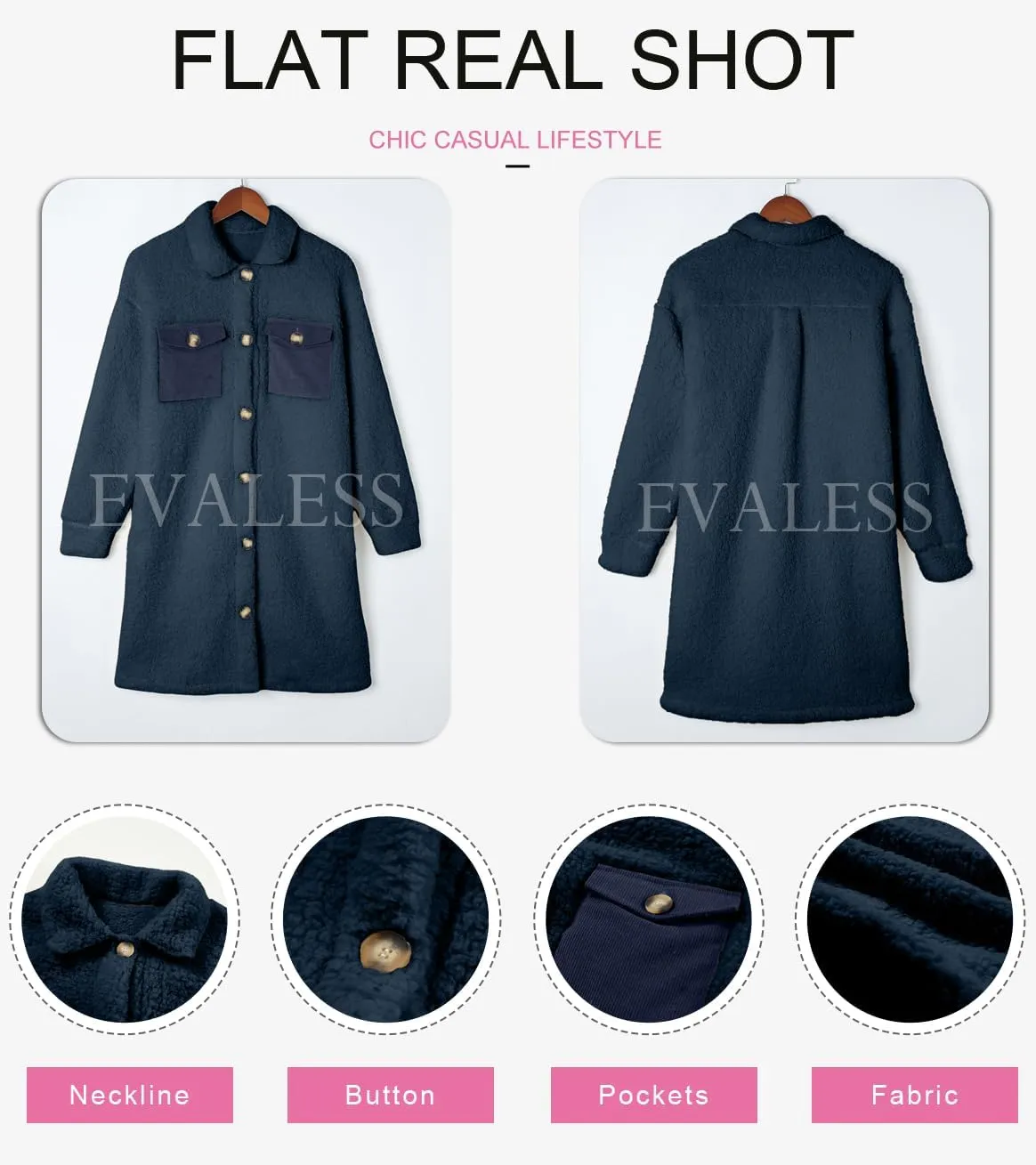 EVALESS Fuzzy Fleece Jackets for Women Fashion Long Sleeve Lapel Button Down Long Teddy Coat Faux Fur Warm Winter Outwear