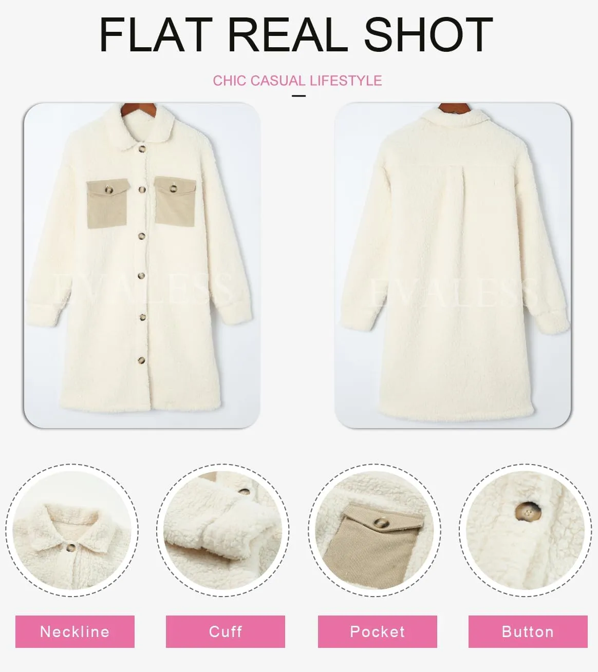 EVALESS Fuzzy Fleece Jackets for Women Fashion Long Sleeve Lapel Button Down Long Teddy Coat Faux Fur Warm Winter Outwear