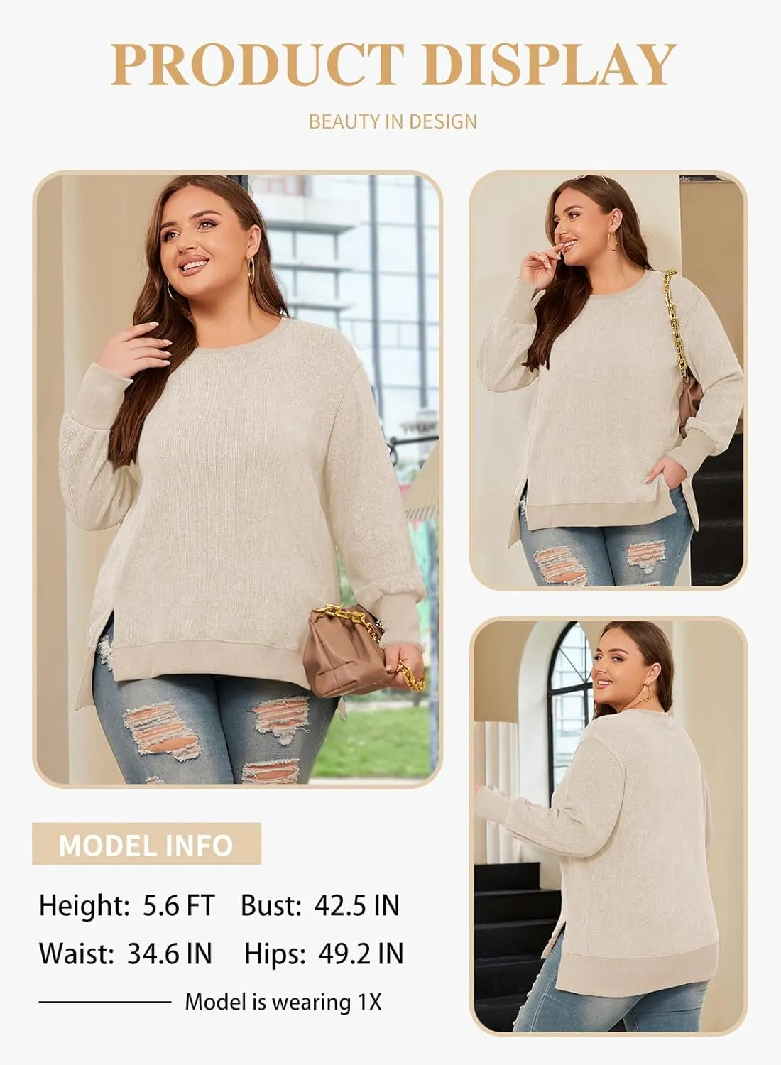 Eytino Plus Size Sweatshirt for Women Oversized Long Sleeve Crewneck Casual Loose Fall Fashion Outfits Tops(1X-5X)