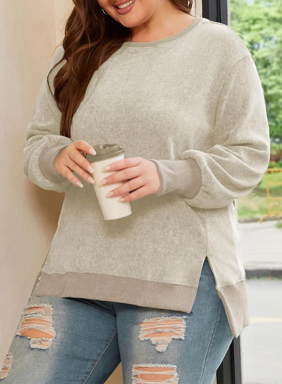 Eytino Plus Size Sweatshirt for Women Oversized Long Sleeve Crewneck Casual Loose Fall Fashion Outfits Tops(1X-5X)