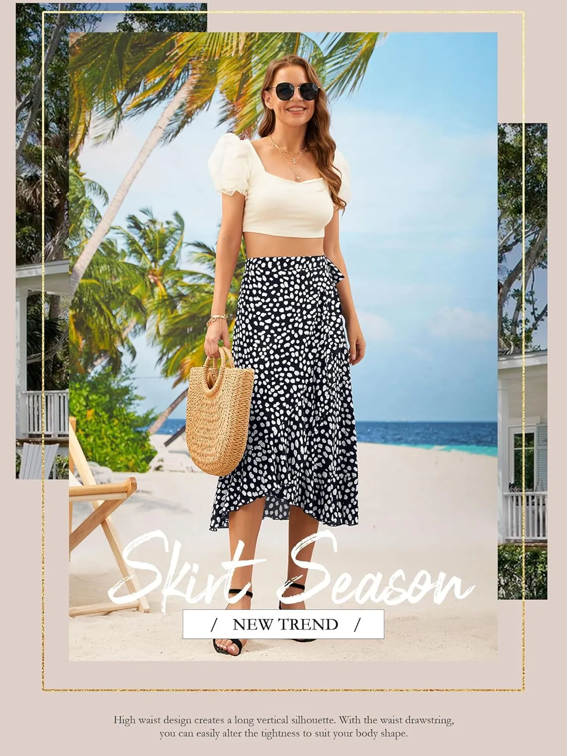 Ezcosplay Women Boho Floral Wrap Skirt Asymmetrical Ruffle Tropical Beach Tiered Skirts