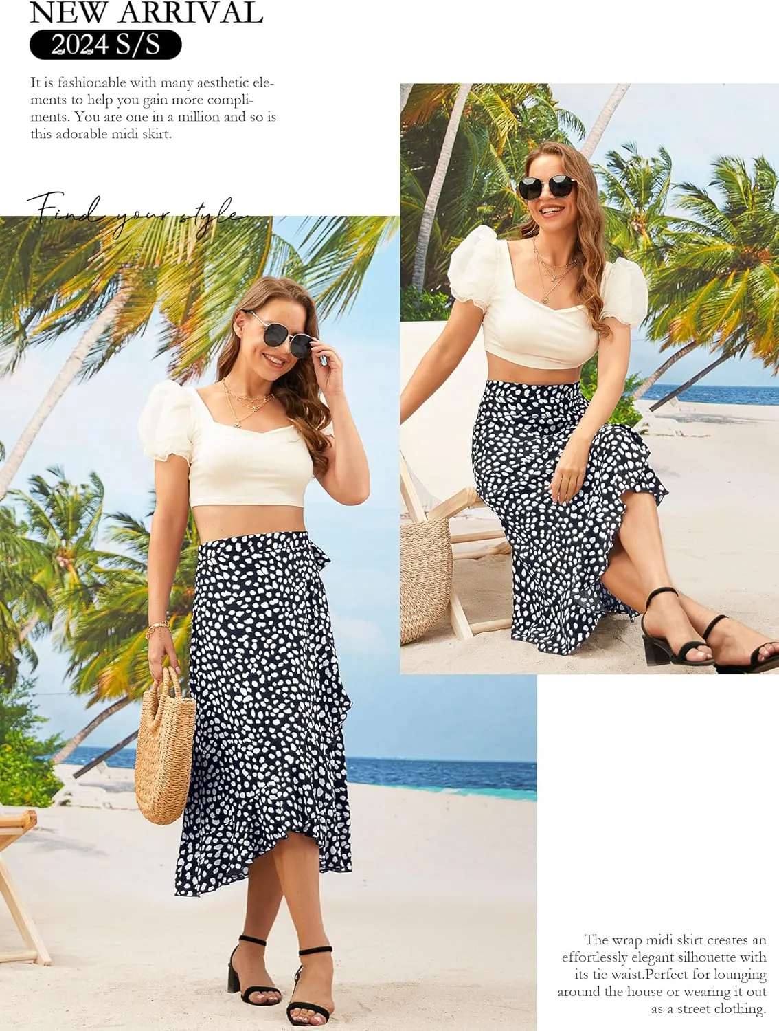 Ezcosplay Women Boho Floral Wrap Skirt Asymmetrical Ruffle Tropical Beach Tiered Skirts