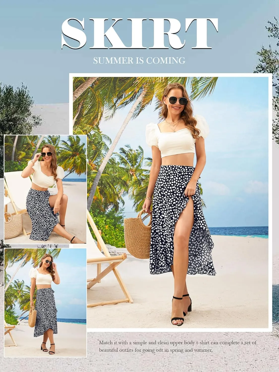 Ezcosplay Women Boho Floral Wrap Skirt Asymmetrical Ruffle Tropical Beach Tiered Skirts