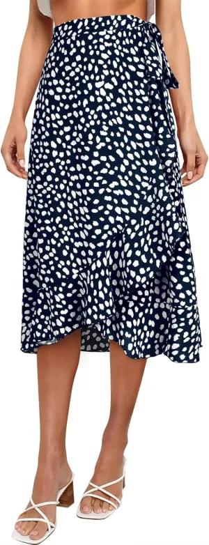 Ezcosplay Women Boho Floral Wrap Skirt Asymmetrical Ruffle Tropical Beach Tiered Skirts