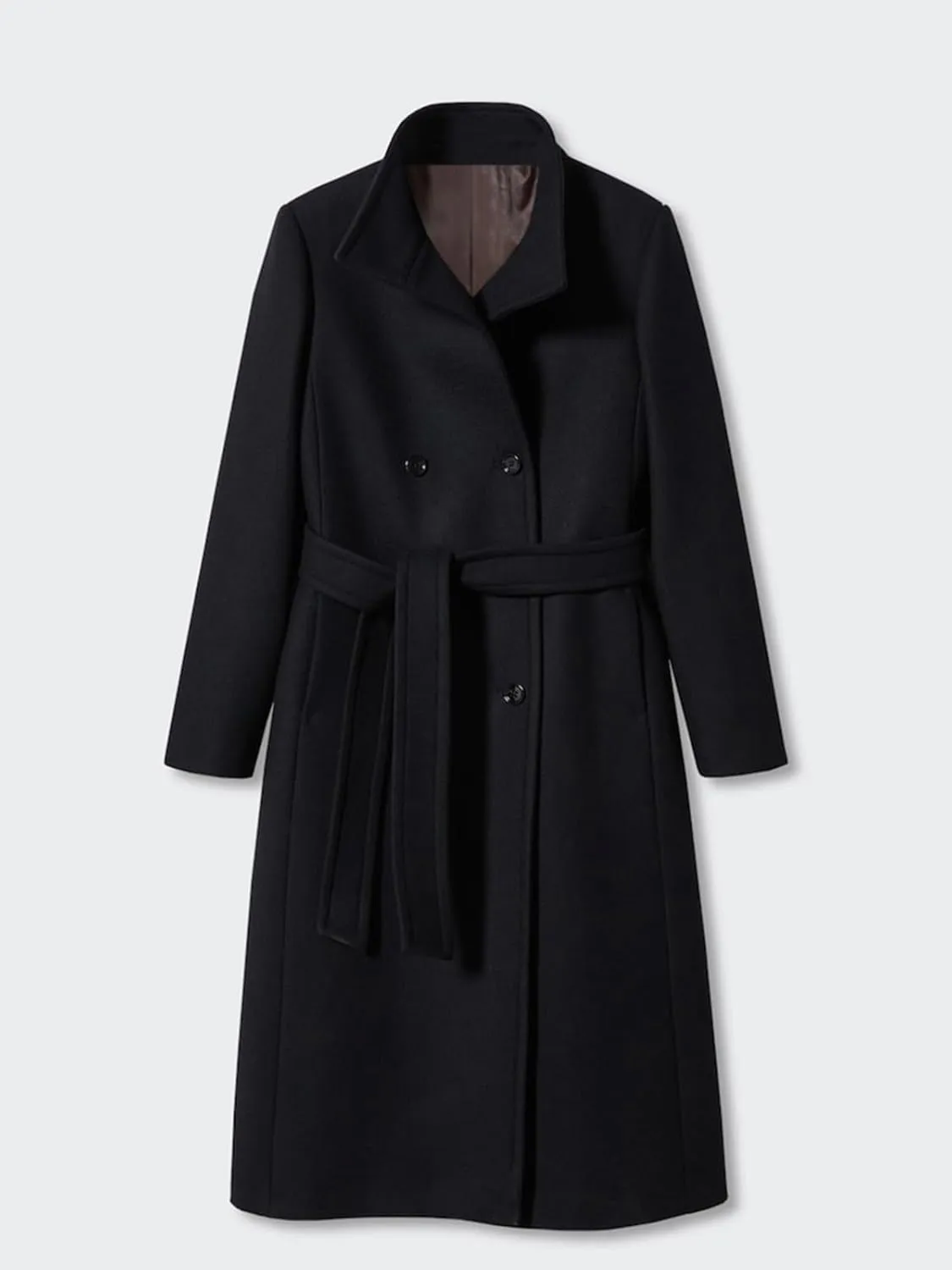 Fisoew Women Double Breasted Coats Long Winter Work Office Overcoat Pocketed Outwear with Belt
