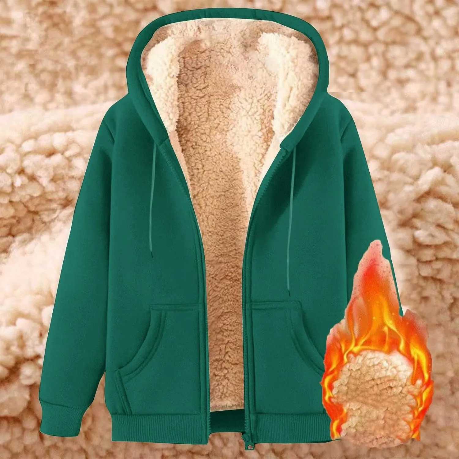 Fleece Jacket Men Winter Warm Zip Up Coats Sherpa Lined Thick Warm Jackets Casual Long Sleeve Outerwear Hoodies