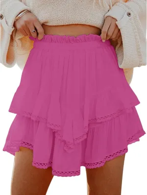 Flowy Skirt for Women Casual Boho Ruffle Tiered Mini Skirts High Waist Golf Tennis Crochet Skirt Summer Y2K Clothes