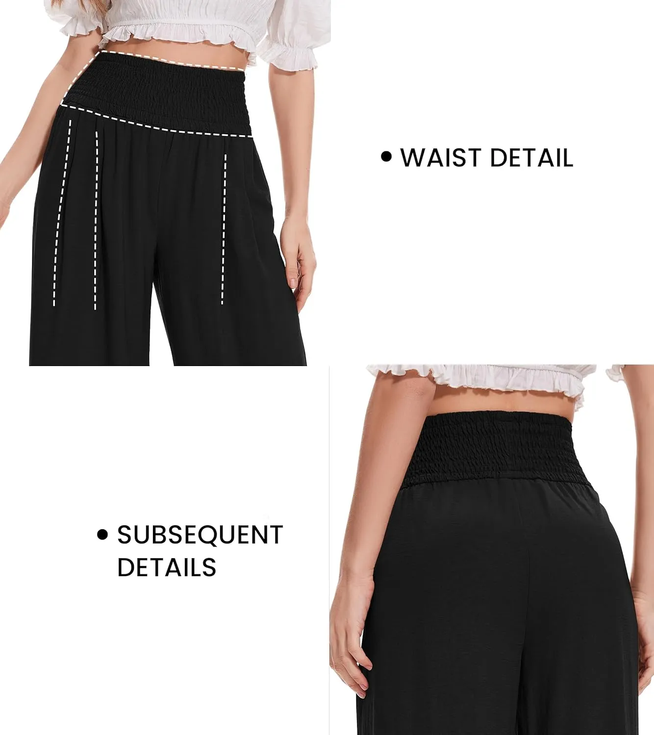 FUNYYZO Women Pull On Pants Elastic Waisted Casual Wide Leg Long Lounge Trousers with Pocket Beach Wear