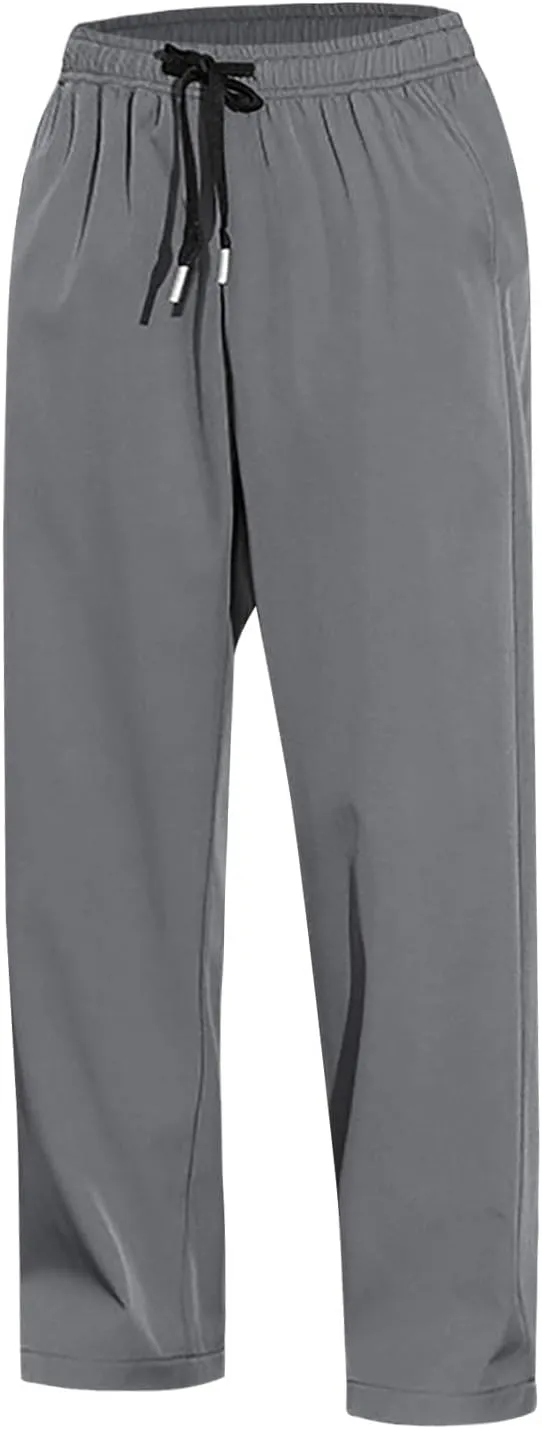 Fxbar Mens Pants Casual Hawaii Print Summer Beach Tie Pants Elastic Waist Drawstring Baggy Trousers