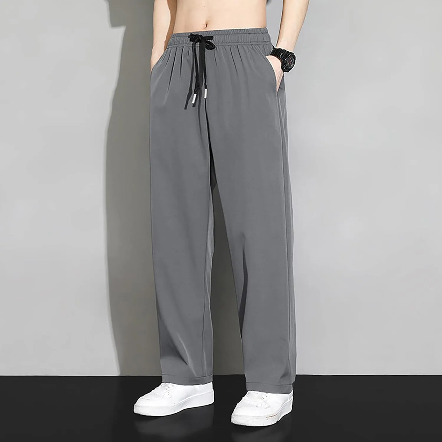 Fxbar Mens Pants Casual Hawaii Print Summer Beach Tie Pants Elastic Waist Drawstring Baggy Trousers