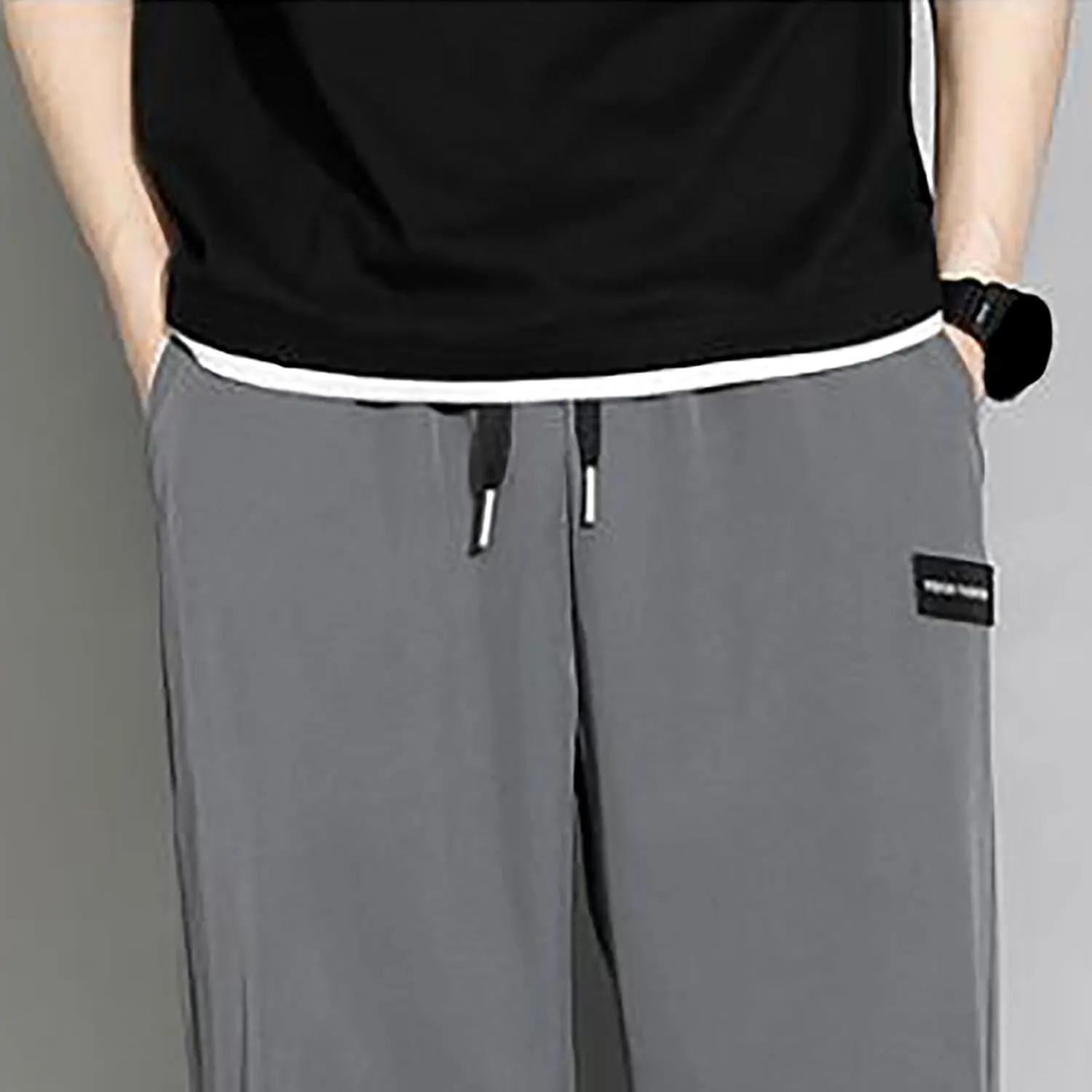 Fxbar Mens Pants Casual Hawaii Print Summer Beach Tie Pants Elastic Waist Drawstring Baggy Trousers