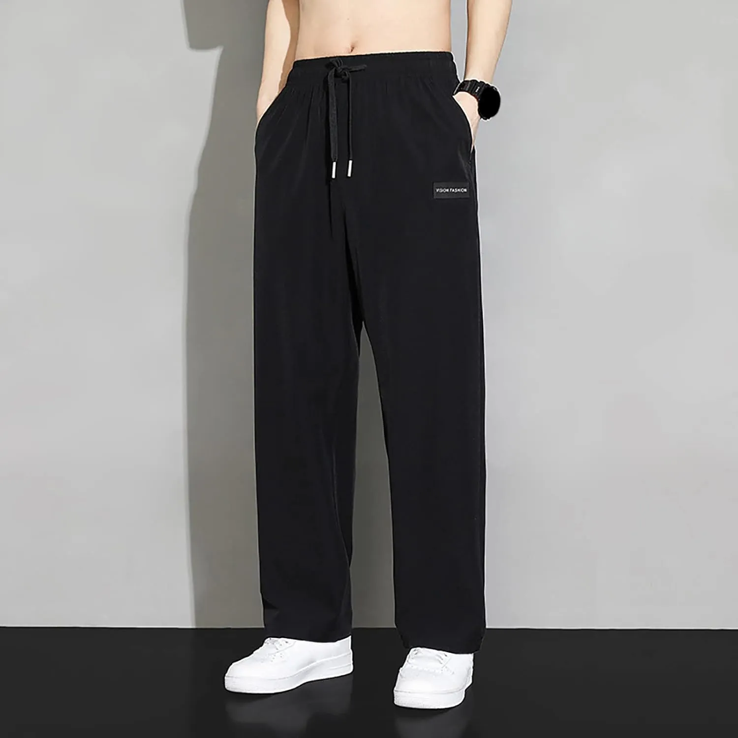 Fxbar Mens Pants Casual Hawaii Print Summer Beach Tie Pants Elastic Waist Drawstring Baggy Trousers