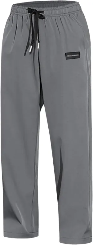 Fxbar Mens Pants Casual Hawaii Print Summer Beach Tie Pants Elastic Waist Drawstring Baggy Trousers