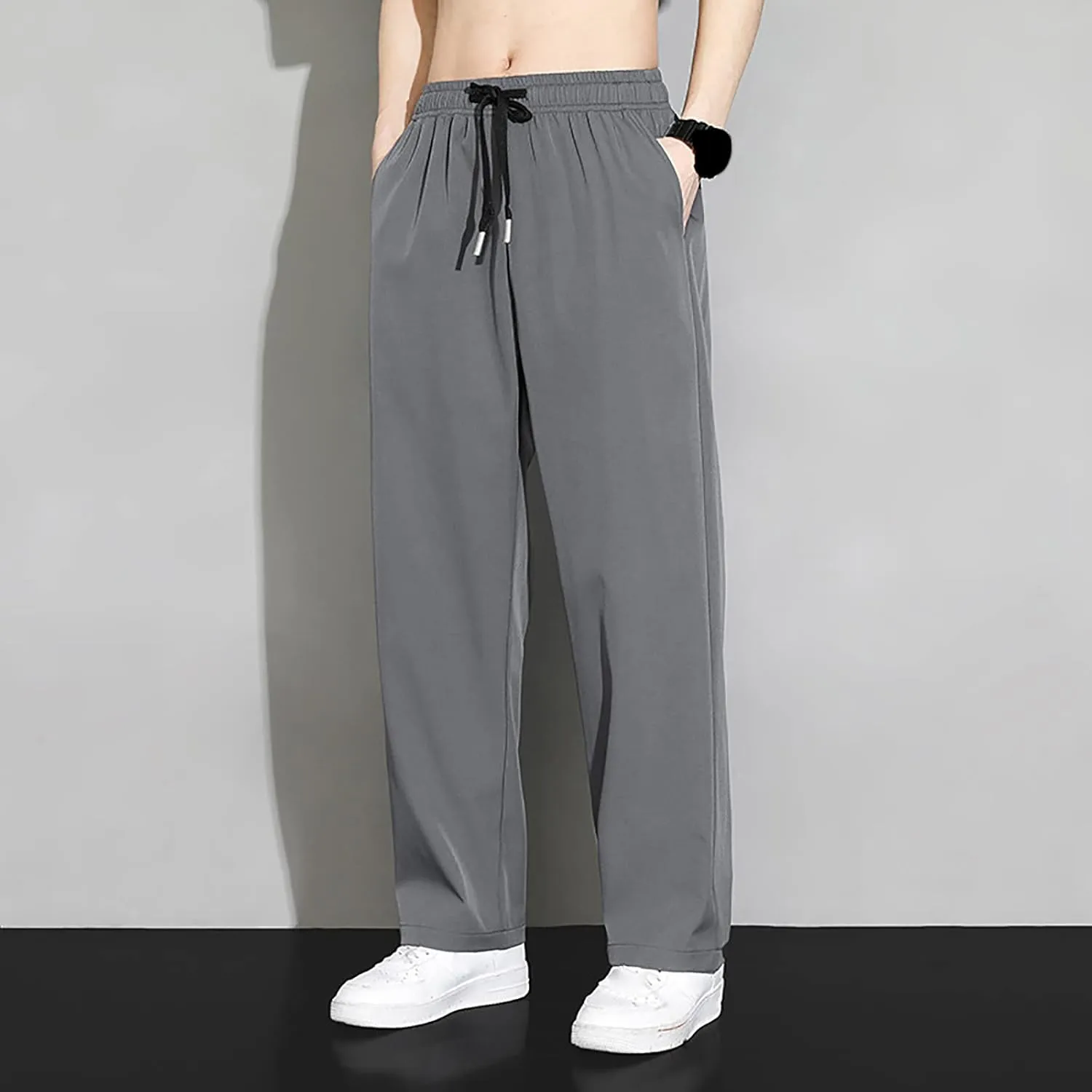 Fxbar Mens Pants Casual Hawaii Print Summer Beach Tie Pants Elastic Waist Drawstring Baggy Trousers