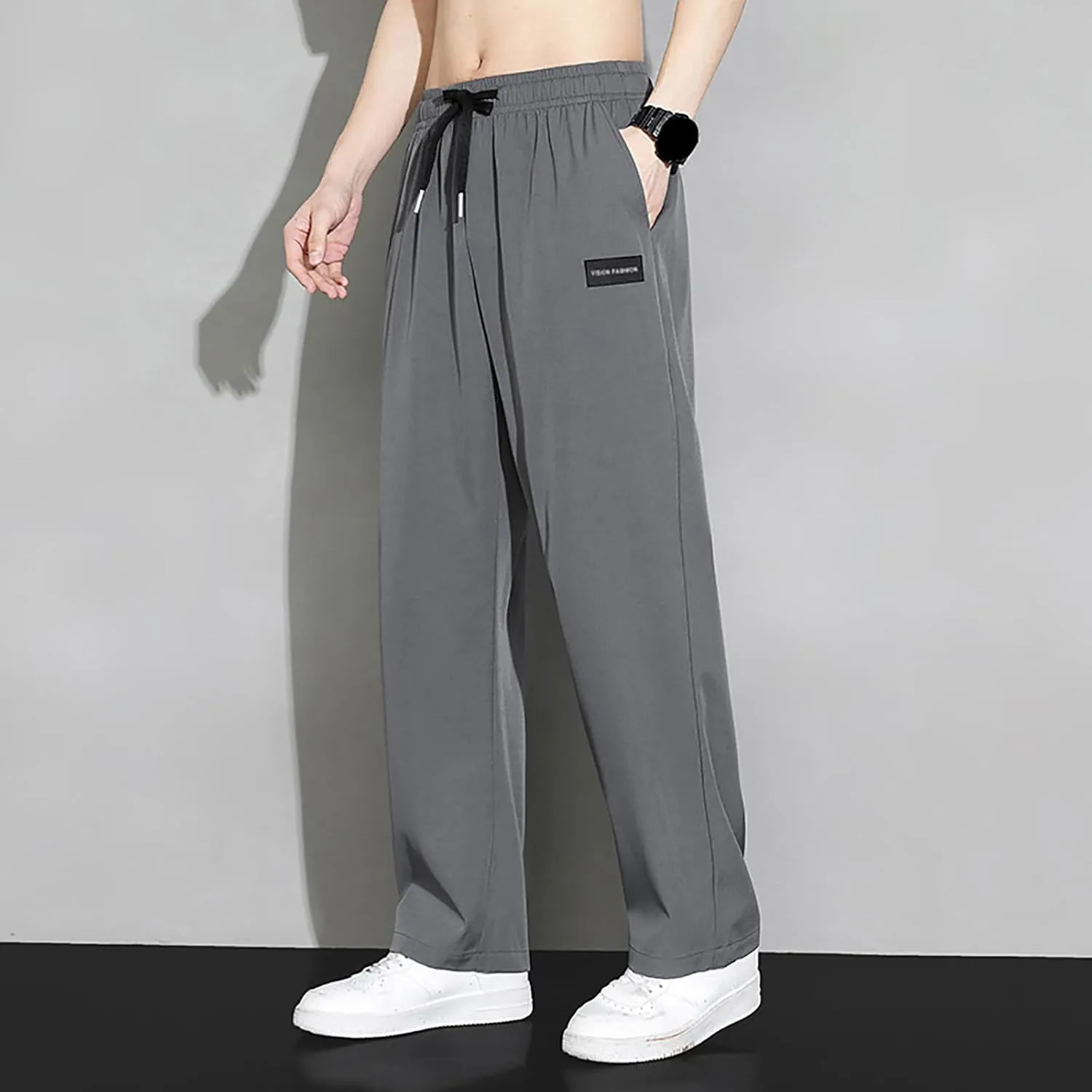 Fxbar Mens Pants Casual Hawaii Print Summer Beach Tie Pants Elastic Waist Drawstring Baggy Trousers