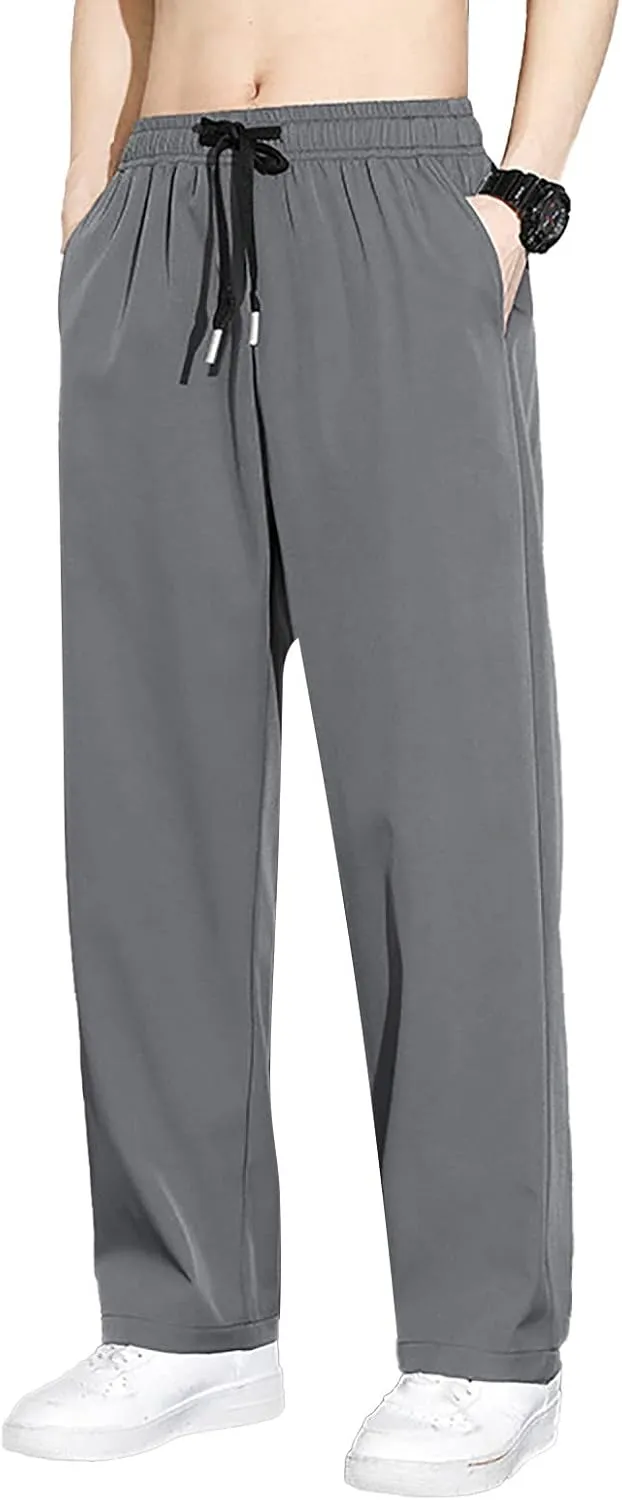 Fxbar Mens Pants Casual Hawaii Print Summer Beach Tie Pants Elastic Waist Drawstring Baggy Trousers