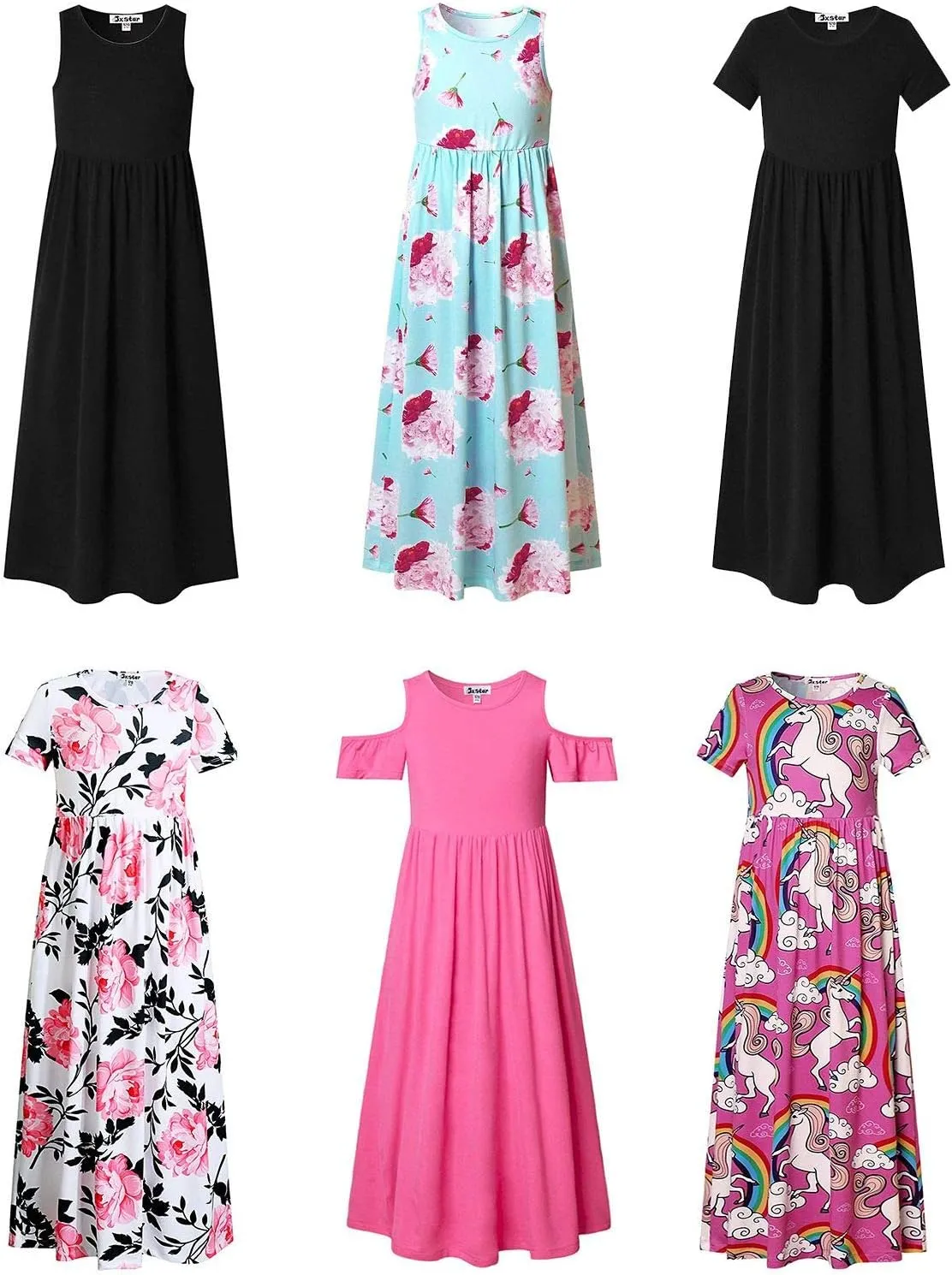 Girl Maxi Dress with Pockets Summer Floor Length Floral Sleeveless/Short Sleeve