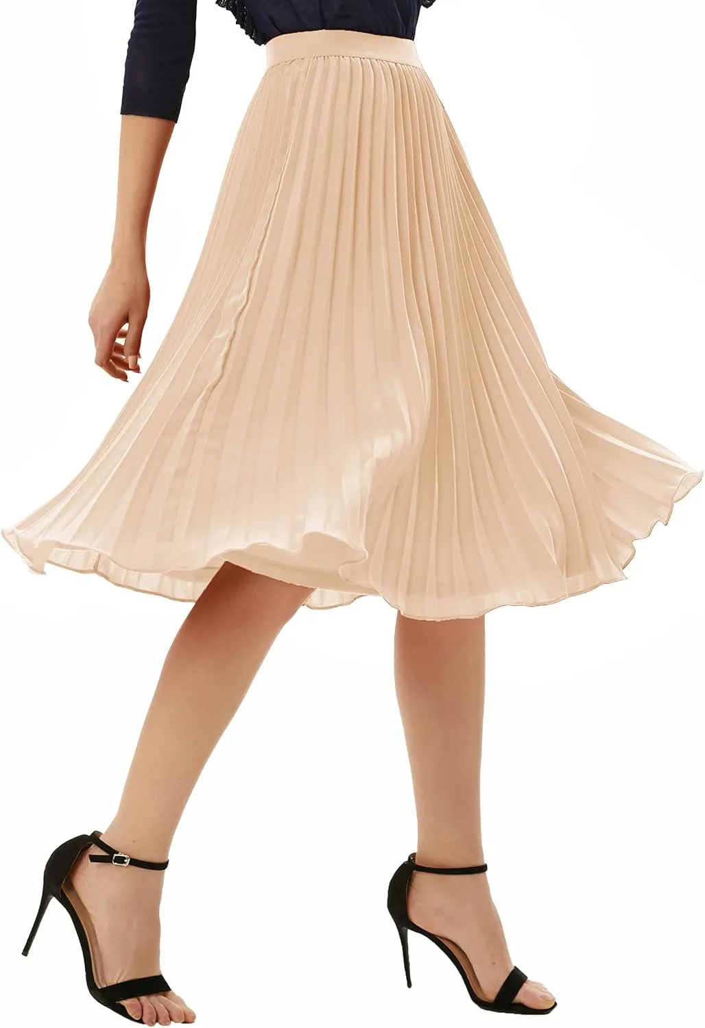 GRACE KARIN Women High Elastic Waist Pleated Chiffon Skirt Midi Swing A-line Skirts