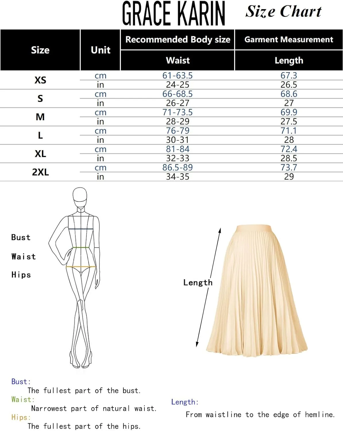 GRACE KARIN Women High Elastic Waist Pleated Chiffon Skirt Midi Swing A-line Skirts