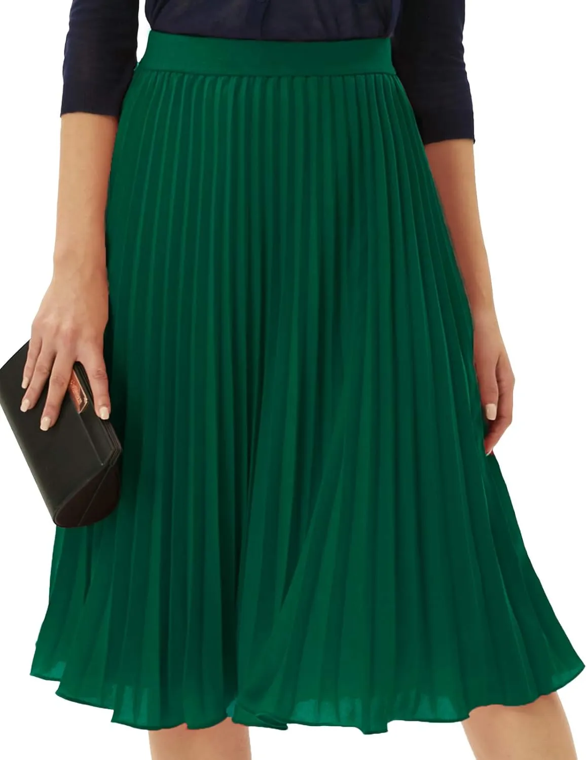 GRACE KARIN Women High Elastic Waist Pleated Chiffon Skirt Midi Swing A-line Skirts