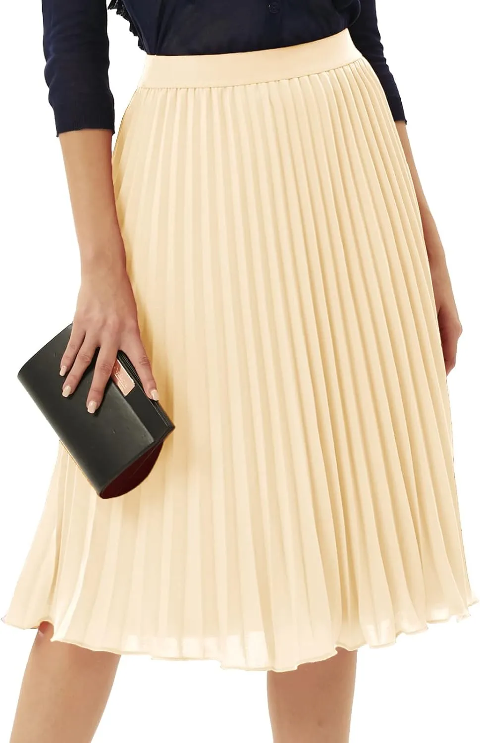 GRACE KARIN Women High Elastic Waist Pleated Chiffon Skirt Midi Swing A-line Skirts