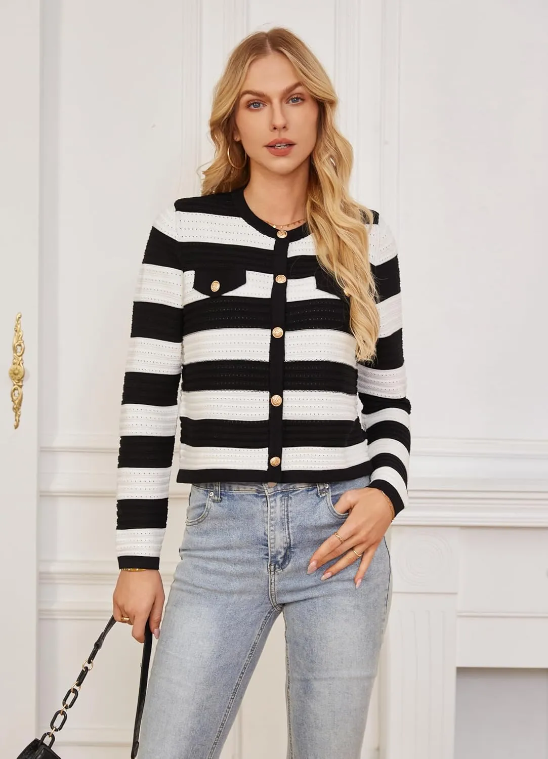 GRACE KARIN Women's Knit Cardigan Sweaters Long Sleeve Open Front Button Down Trendy Jackets Lightweight Summer Outfits