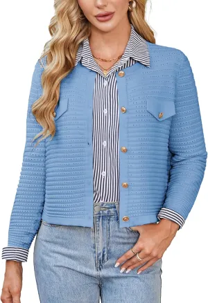 GRACE KARIN Women's Knit Cardigan Sweaters Long Sleeve Open Front Button Down Trendy Jackets Lightweight Summer Outfits