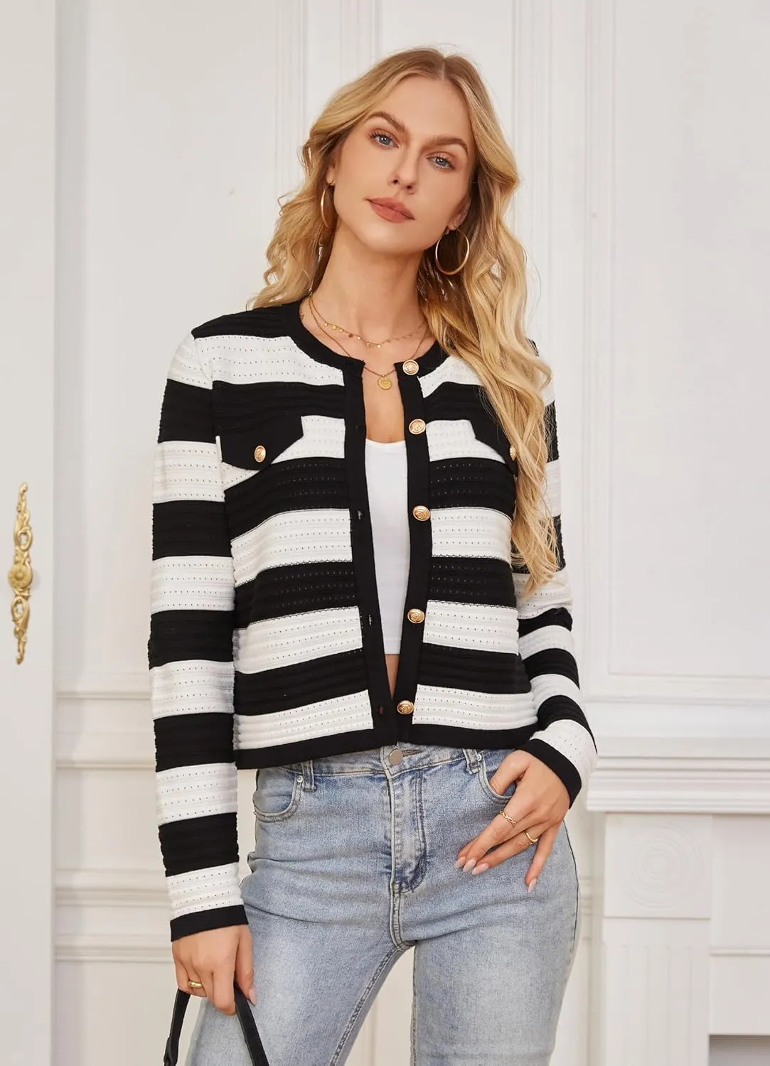 GRACE KARIN Women's Knit Cardigan Sweaters Long Sleeve Open Front Button Down Trendy Jackets Lightweight Summer Outfits