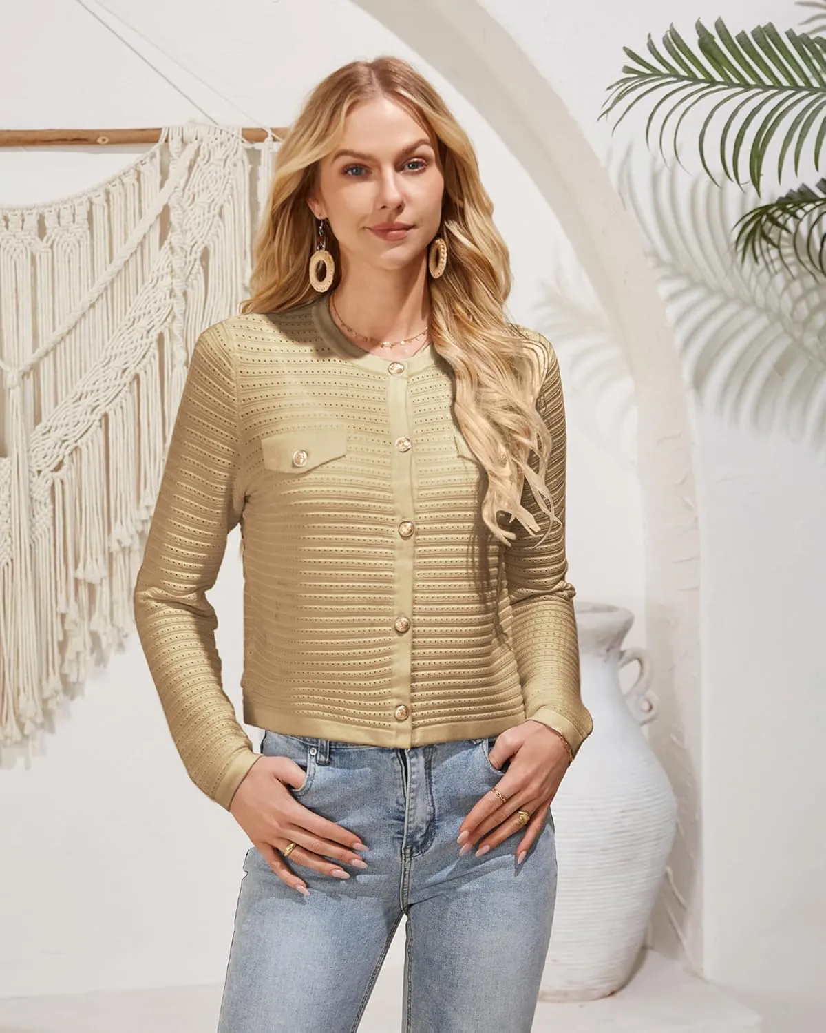GRACE KARIN Women's Knit Cardigan Sweaters Long Sleeve Open Front Button Down Trendy Jackets Lightweight Summer Outfits