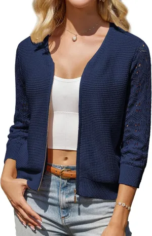 GRACE KARIN Womens Lightweight Summer Cardigan 3/4 Sleeve Cropped Cardigan Dressy Zip Up Cardigans Jacket