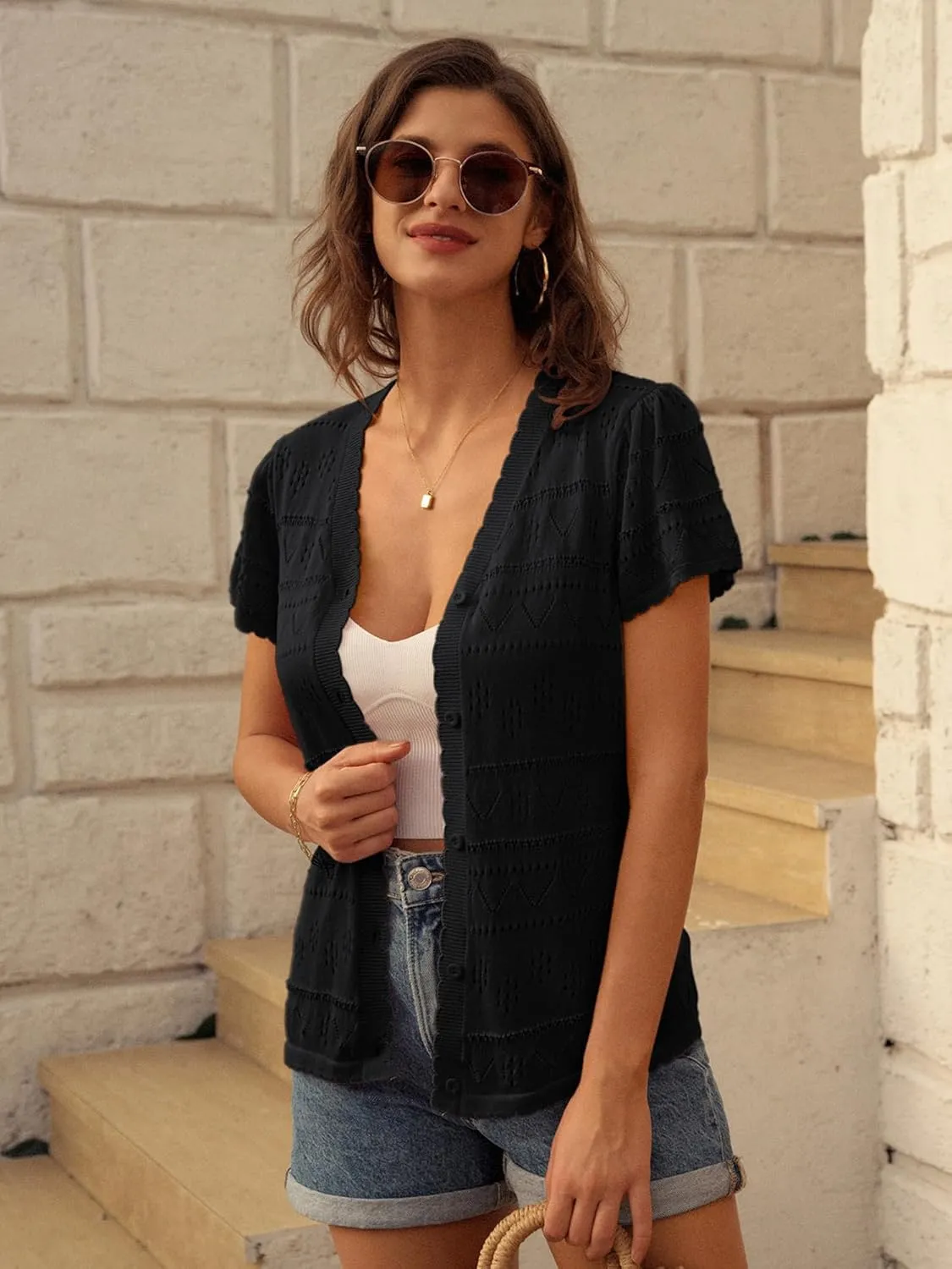 GRACE KARIN Womens Short Sleeve Cardigan 2025 Summer Crochet Cardigans for Women Lightweight Shrugs Sweaters Tops