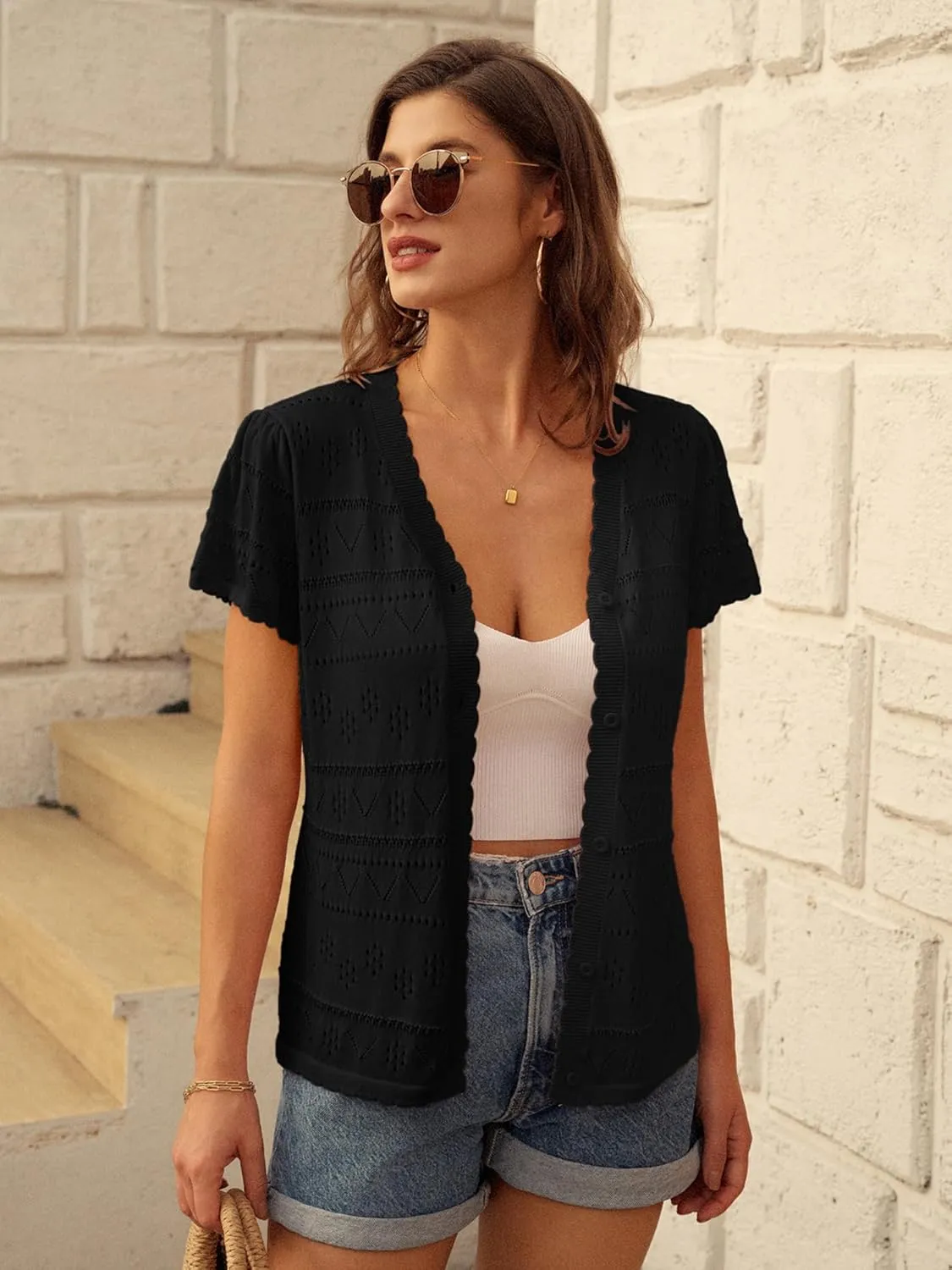 GRACE KARIN Womens Short Sleeve Cardigan 2025 Summer Crochet Cardigans for Women Lightweight Shrugs Sweaters Tops