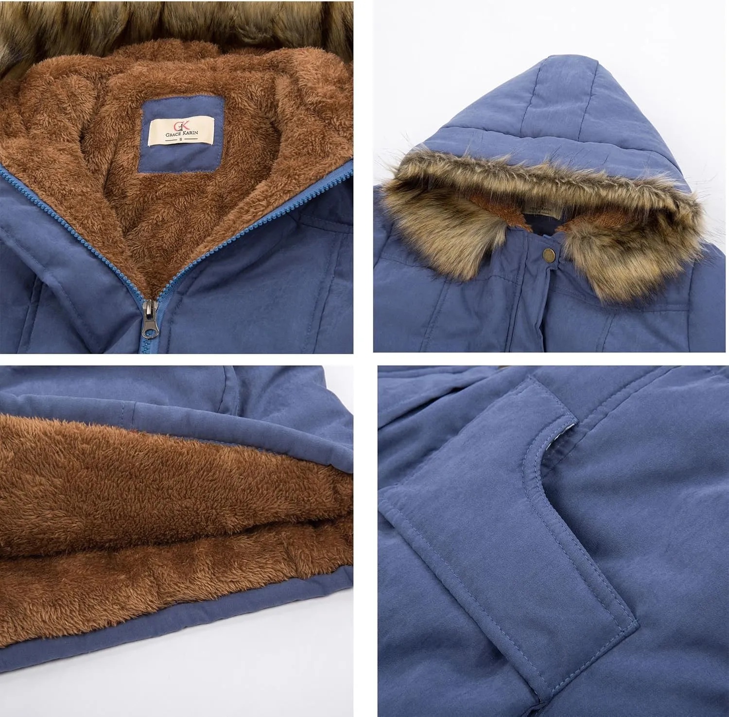 GRACE KARIN Women's Winter Coats Fleece Parkas Anoraks Hooded Military Jacket Coats