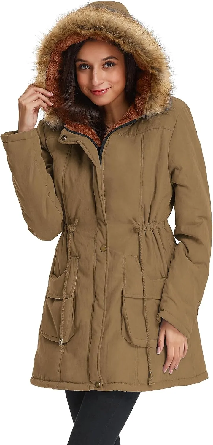 GRACE KARIN Women's Winter Coats Fleece Parkas Anoraks Hooded Military Jacket Coats