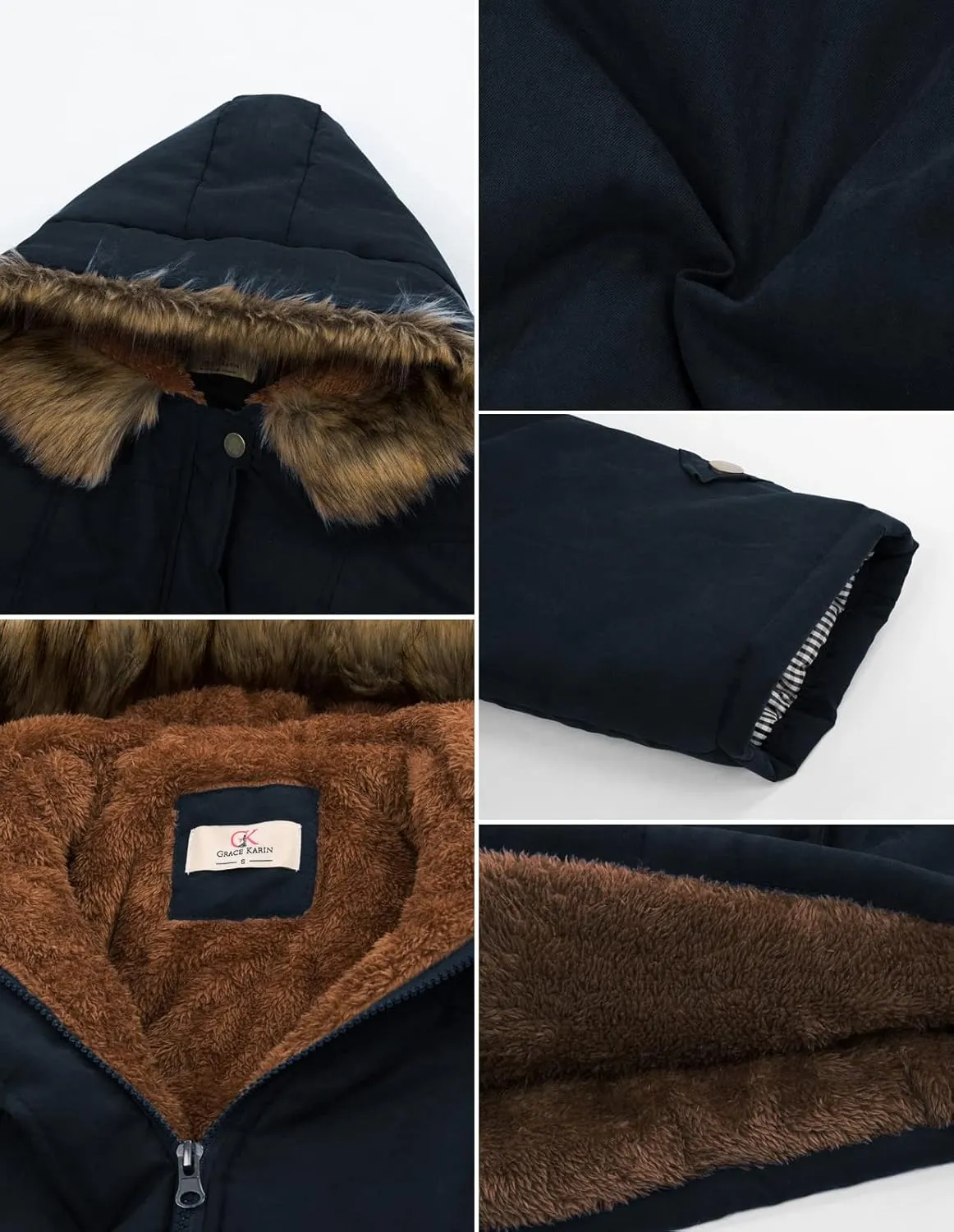 GRACE KARIN Women's Winter Coats Fleece Parkas Anoraks Hooded Military Jacket Coats